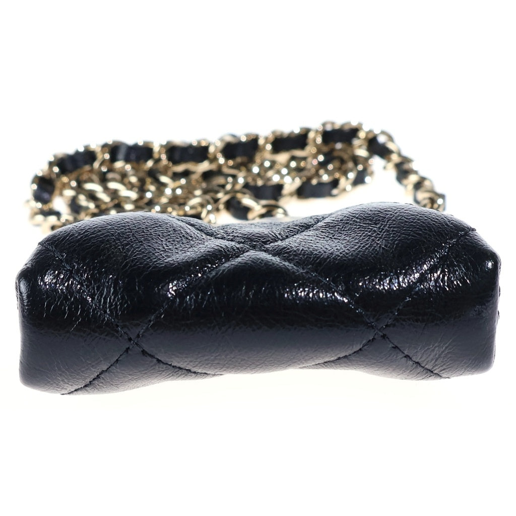 CHANEL(シャネル) マトラッセ がま口チェーンウォレット ポーチ ブラック ラムスキン ゴールド金具 レディース