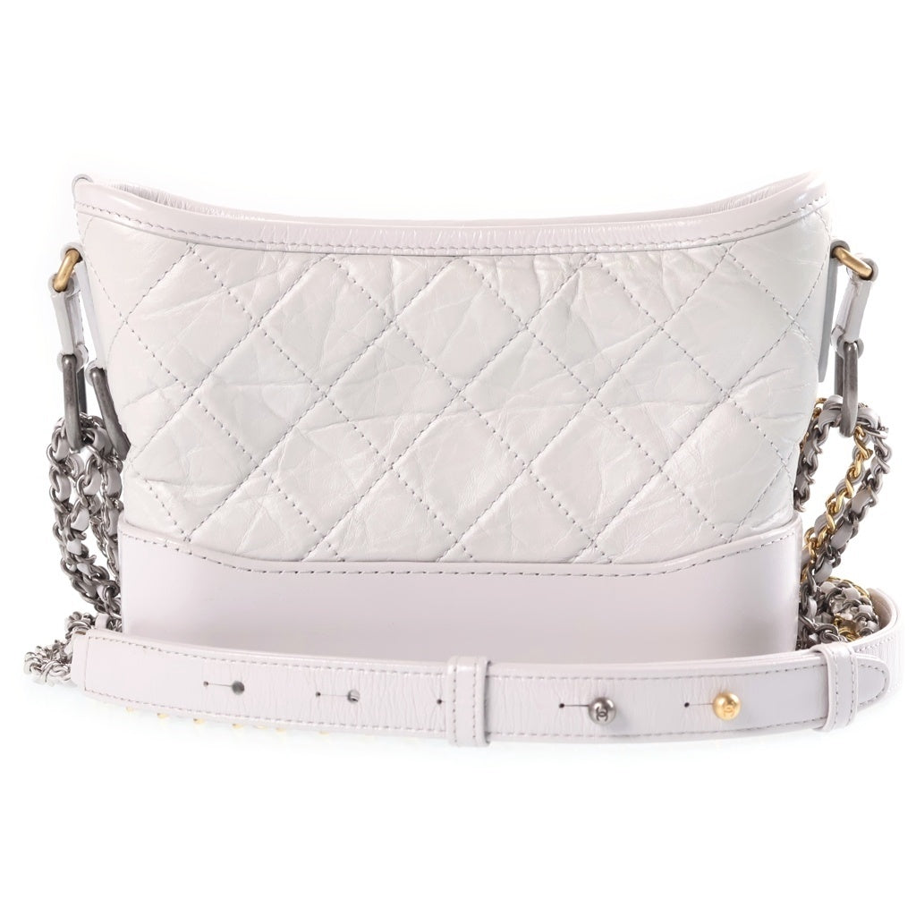 CHANEL(シャネル) ガブリエルドゥシャネル スモール チェーンショルダーバッグ ライトグレー レザー A91810 ゴールド×シルバー金具 レディース