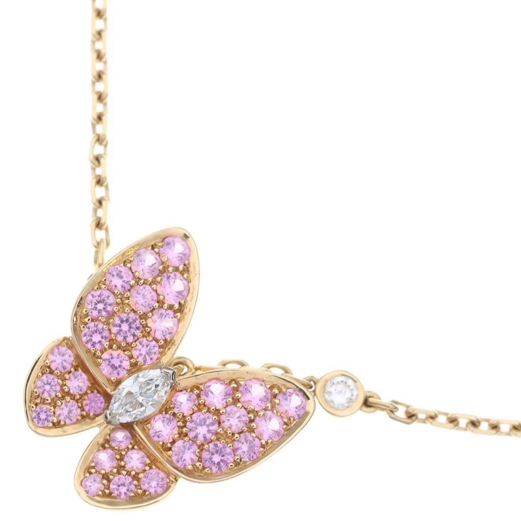 Van Cleef & Arpels(ヴァンクリーフアンドアーペル) ドゥ パピヨン ピンクサファイア×ダイヤ ネックレス Au750 K18 ピンクゴールド VCAR03M200 レディース