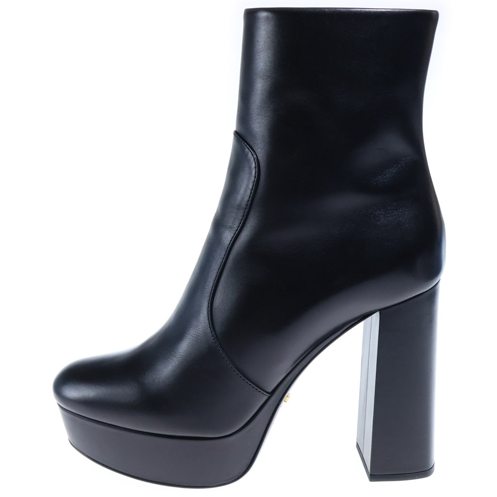 PRADA(プラダ) サイドジップ ヒールブーツ ブラック レザー レディース