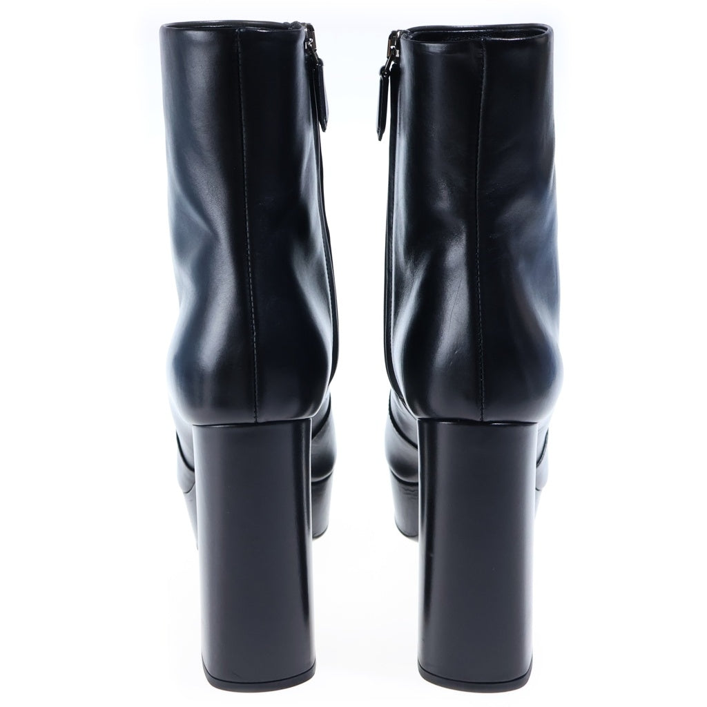PRADA(プラダ) サイドジップ ヒールブーツ ブラック レザー レディース