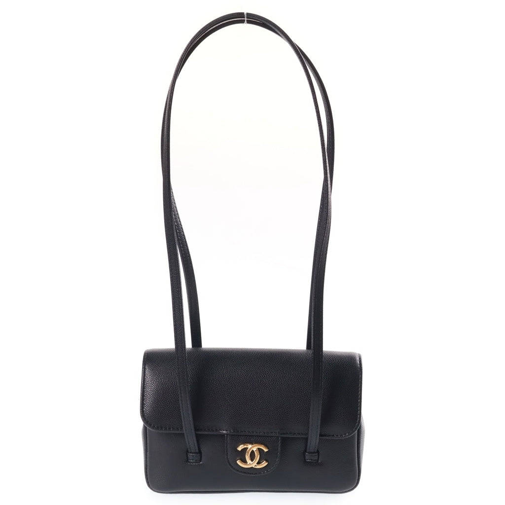 CHANEL(シャネル) ストラップ クラッチ ココマーク キャビアスキン レザー ショルダー バッグ ブラック ゴールド金具 AP5068 シール レディース