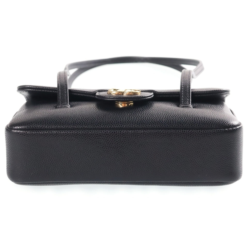 CHANEL(シャネル) ストラップ クラッチ ココマーク キャビアスキン レザー ショルダー バッグ ブラック ゴールド金具 AP5068 シール レディース