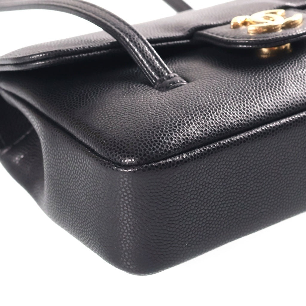 CHANEL(シャネル) ストラップ クラッチ ココマーク キャビアスキン レザー ショルダー バッグ ブラック ゴールド金具 AP5068 シール レディース