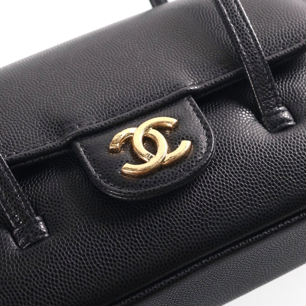 CHANEL(シャネル) ストラップ クラッチ ココマーク キャビアスキン レザー ショルダー バッグ ブラック ゴールド金具 AP5068 シール レディース