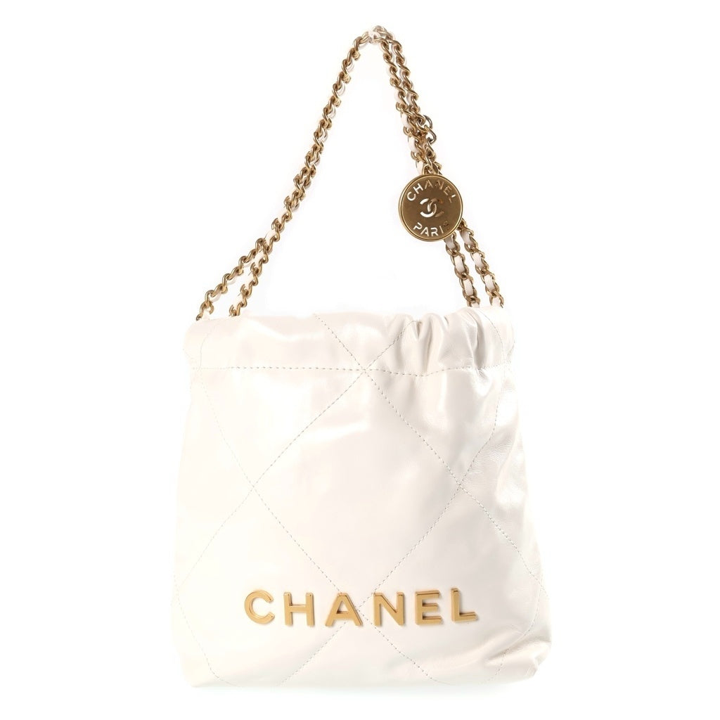 CHANEL(シャネル) シャネル22 ミニ ホワイト ショルダーバッグ シャイニーカーフスキン ゴールド金具 レディース