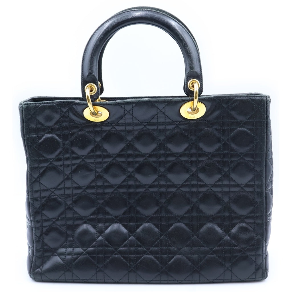 Christian Dior(クリスチャンディオール) レディディオール ラージ カナージュ ラムスキン レザー ハンドバッグ ブラック ゴールド金具 レディース