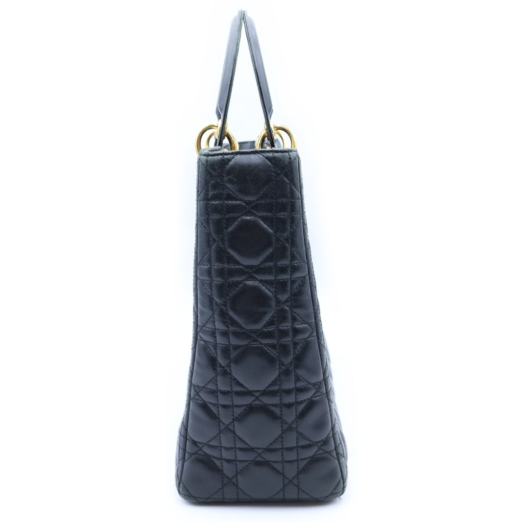 Christian Dior(クリスチャンディオール) レディディオール ラージ カナージュ ラムスキン レザー ハンドバッグ ブラック ゴールド金具 レディース