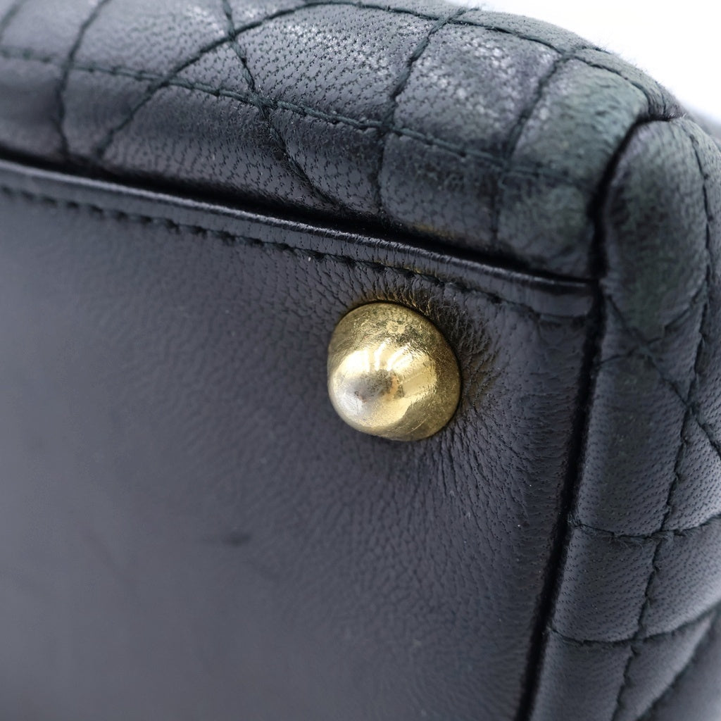Christian Dior(クリスチャンディオール) レディディオール ラージ カナージュ ラムスキン レザー ハンドバッグ ブラック ゴールド金具 レディース