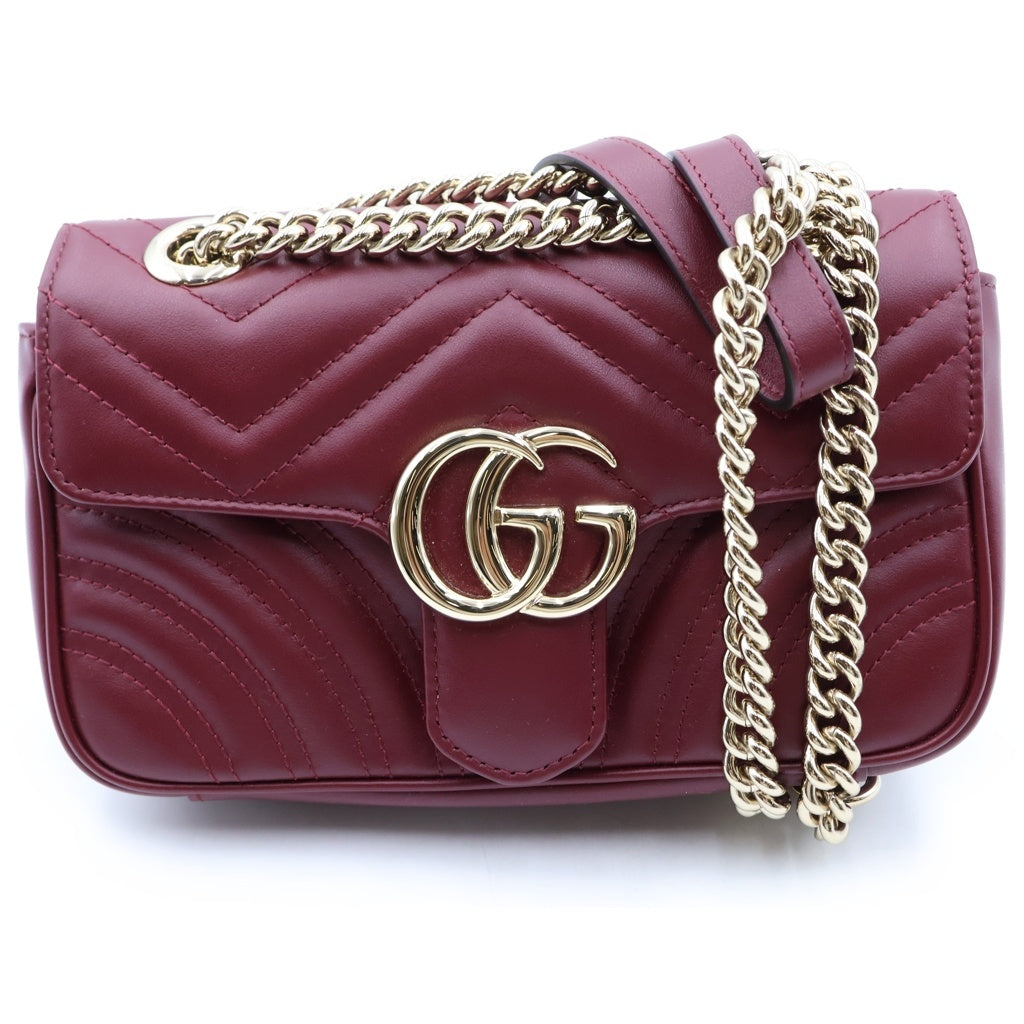 GUCCI(グッチ) GGマーモント レザー チェーンショルダーバッグ ボルドー 446744 レディース