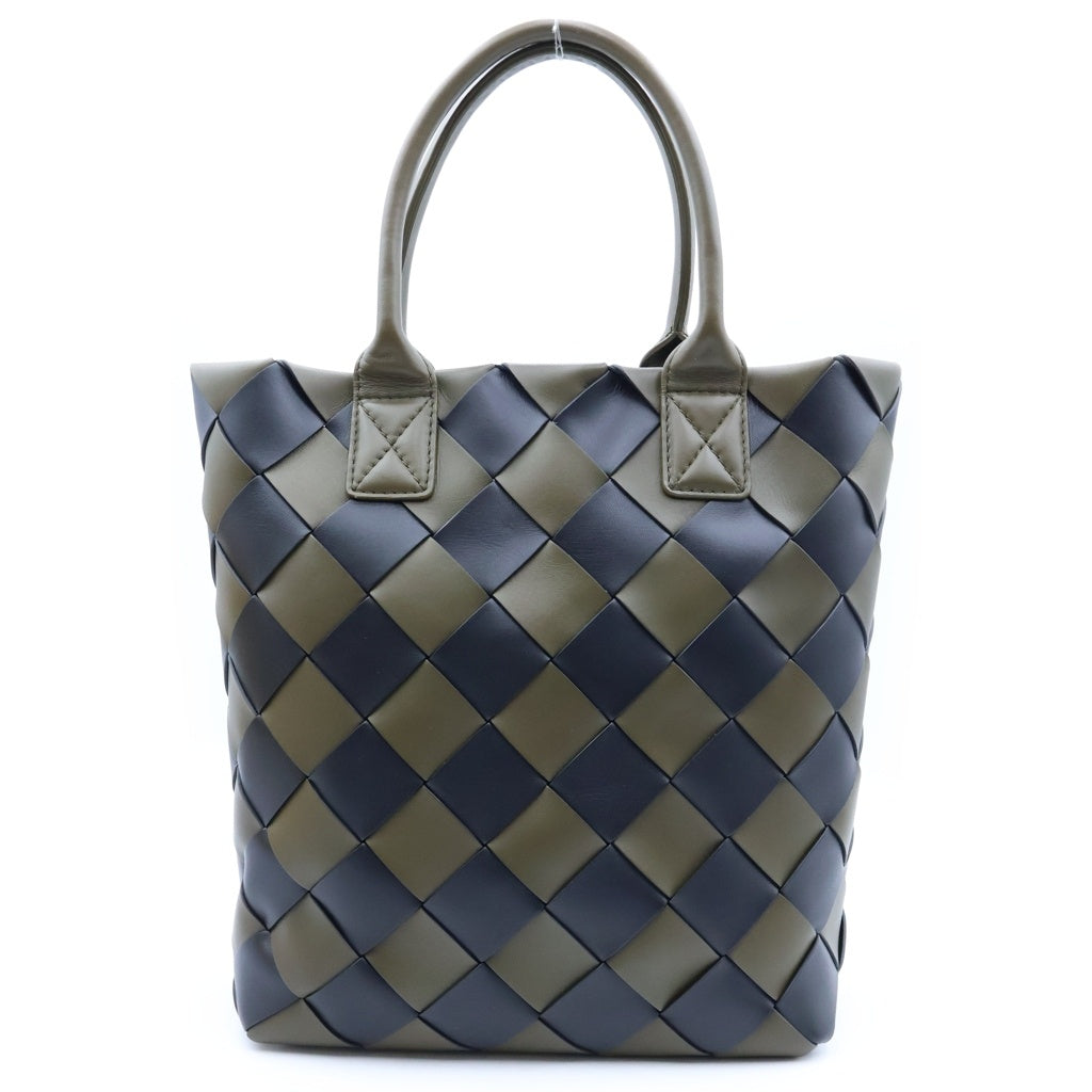 BOTTEGA VENETA(ボッテガヴェネタ) マキシカバ イントレチャート 2WAYハンドバッグ ショルダーバッグ トートバッグ バイカラー カーキ×ブラック レザー ゴールド金具 レディース