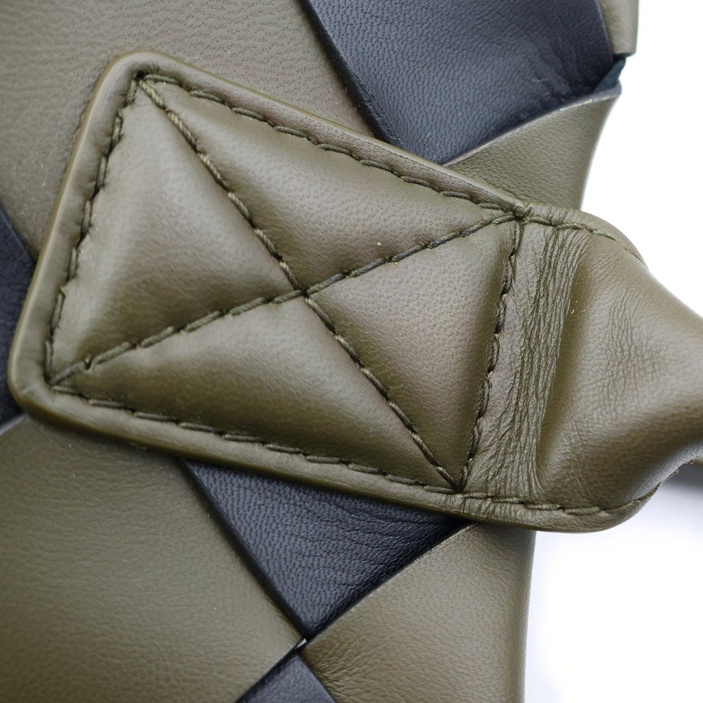 BOTTEGA VENETA(ボッテガヴェネタ) マキシカバ イントレチャート 2WAYハンドバッグ ショルダーバッグ トートバッグ バイカラー カーキ×ブラック レザー ゴールド金具 レディース
