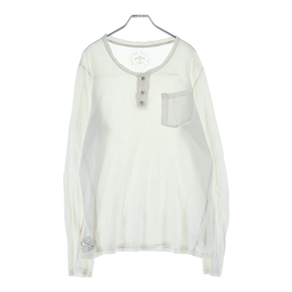 CHROME HEARTS(クロムハーツ) OLD CRS BALL BUTTON L/S TEE クロスボールボタン ヘンリーネック 長袖Tシャツ カットソー ホワイト