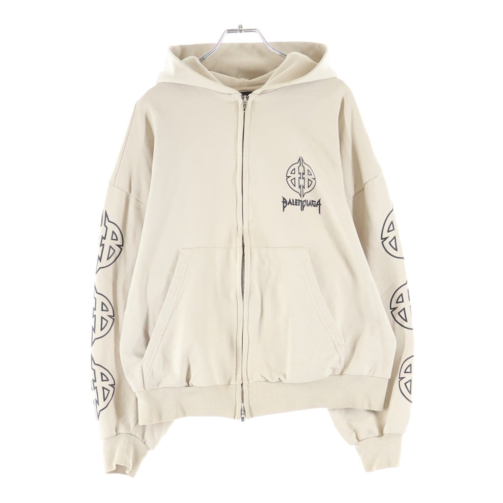 BALENCIAGA(バレンシアガ) BB Metal Stencil Zip-Up Hoodie JP57 2023 00870 BBメタル ステンシルジップアップ フーディーパーカー ベージュ #XS 767857