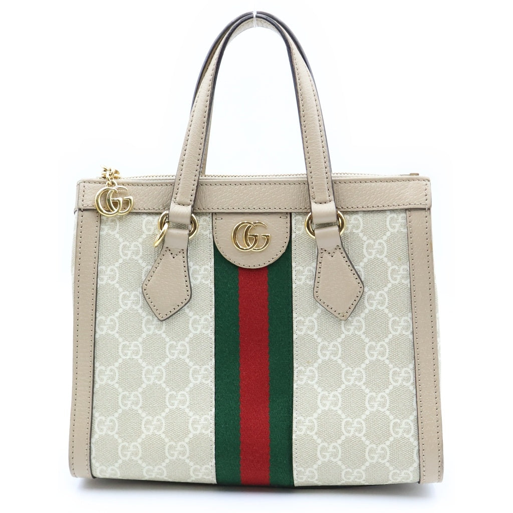 GUCCI(グッチ) オフィディア GGスプリーム スモール 2WAYハンドバッグ ショルダーバッグ ベージュ×ホワイト レザー×PVC 547551 ゴールド金具 レディース