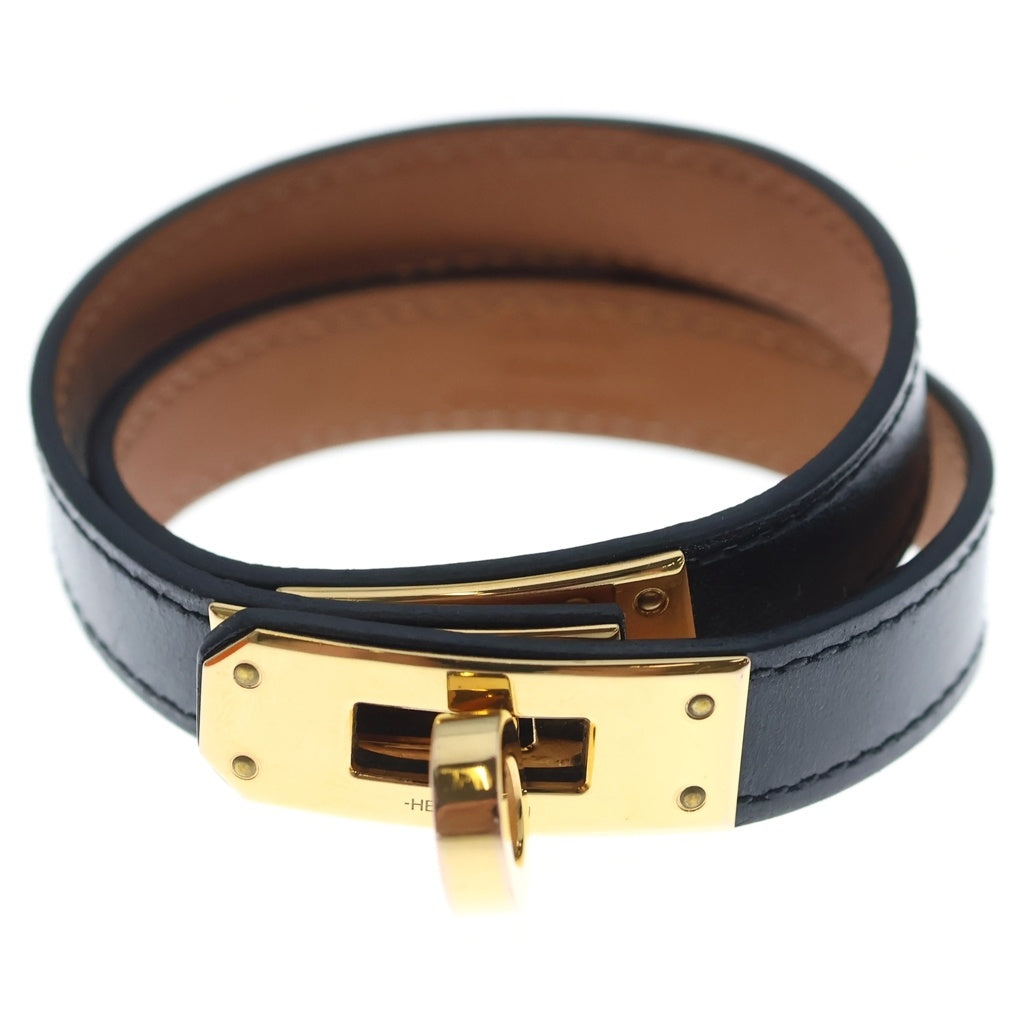HERMES(エルメス) ミニケリー ドゥブルトゥール ブレスレット ブラック レザー ゴールド金具 レディース
