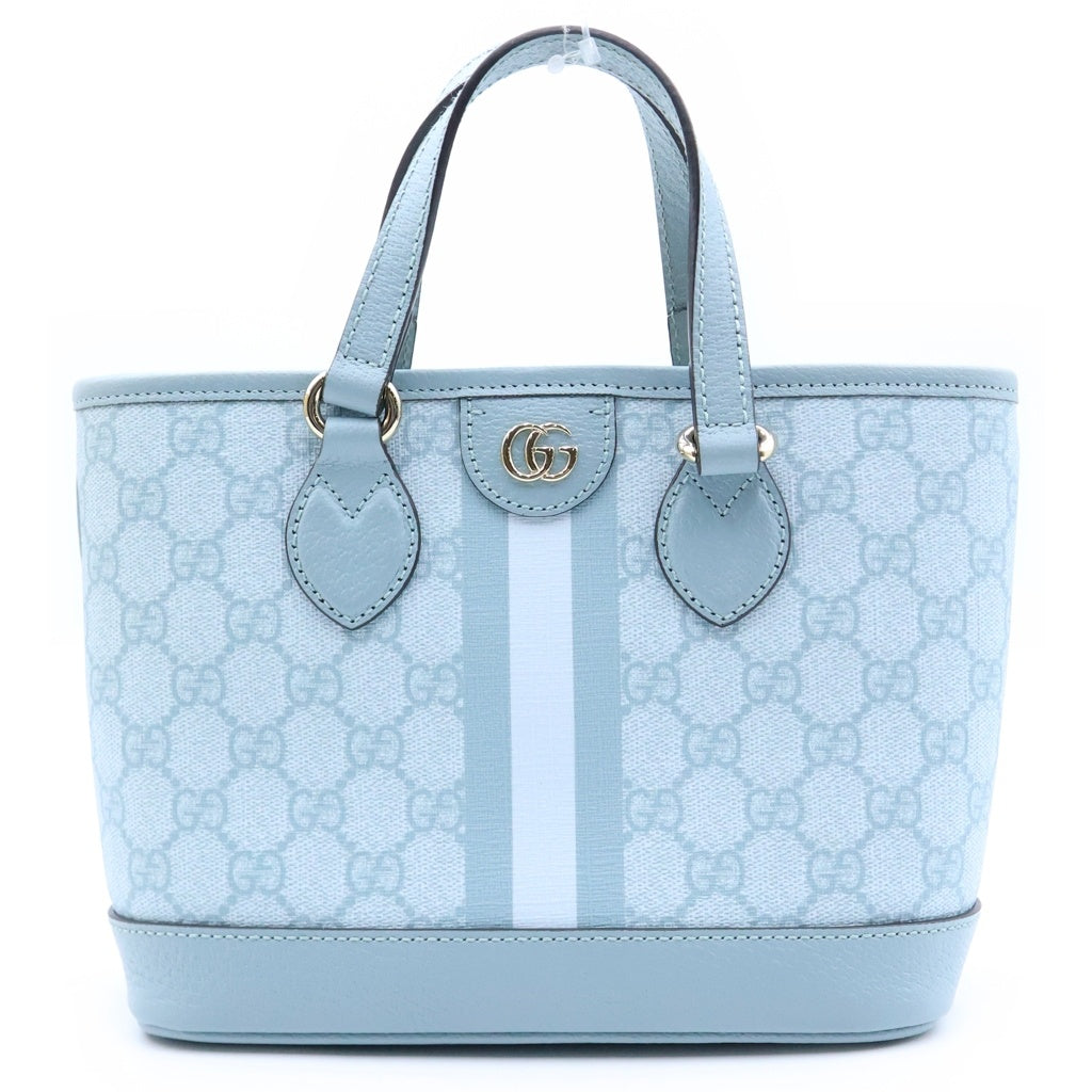 GUCCI(グッチ) GGスプリーム オフィディア スモール 2WAYハンドバッグ ショルダーバッグ トートバッグ ライトブルー レザー×PVC 811716 ゴールド金具 レディース