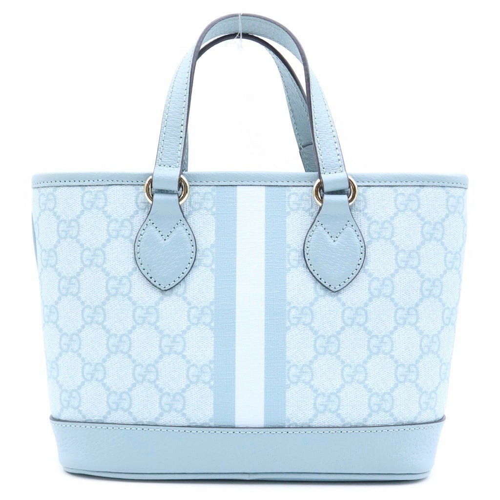 GUCCI(グッチ) GGスプリーム オフィディア スモール 2WAYハンドバッグ ショルダーバッグ トートバッグ ライトブルー レザー×PVC 811716 ゴールド金具 レディース
