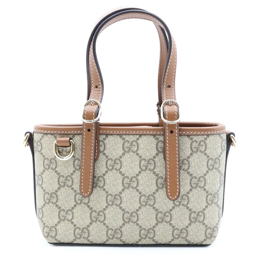 GUCCI(グッチ) GGエンブレム ミニショルダーバッグ ベージュ×ブラウン レザー×PVC 855491 ゴールド金具 レディース