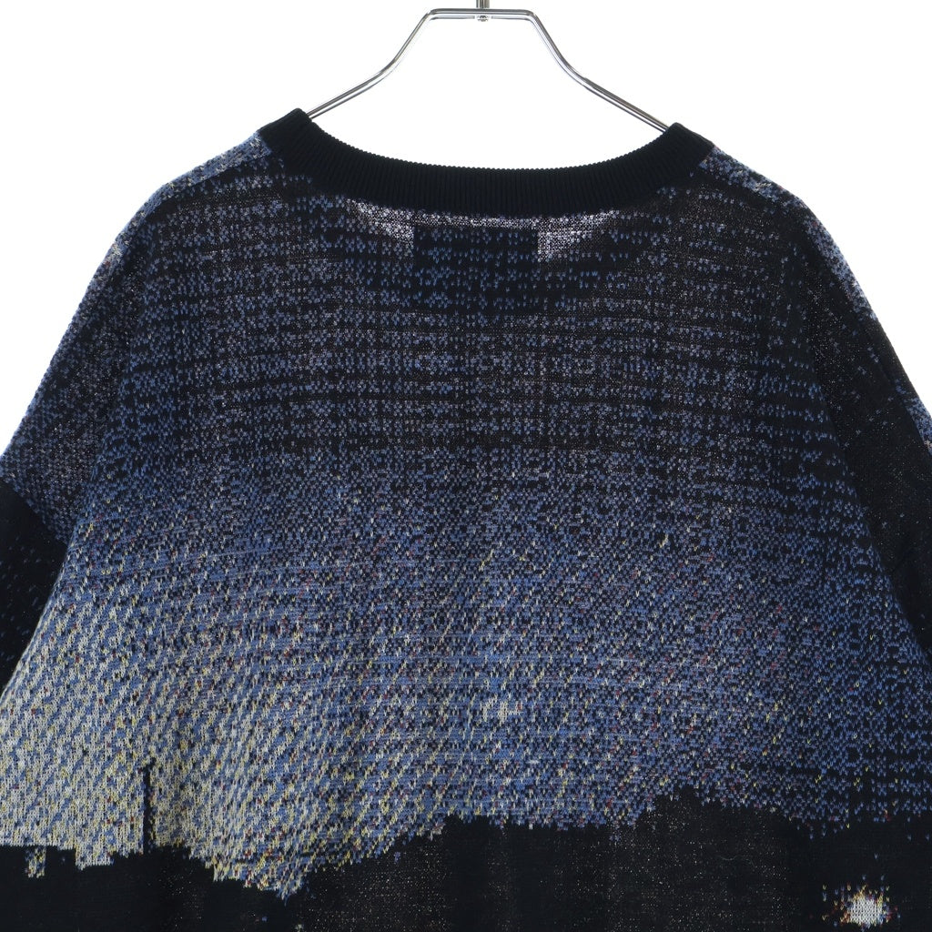 MAISON SPECIAL(メゾンスペシャル) プライムオーバー コンテンポラリーアート ショートスリーブ クルーネック ニットTシャツ ブラック×ブルー #02