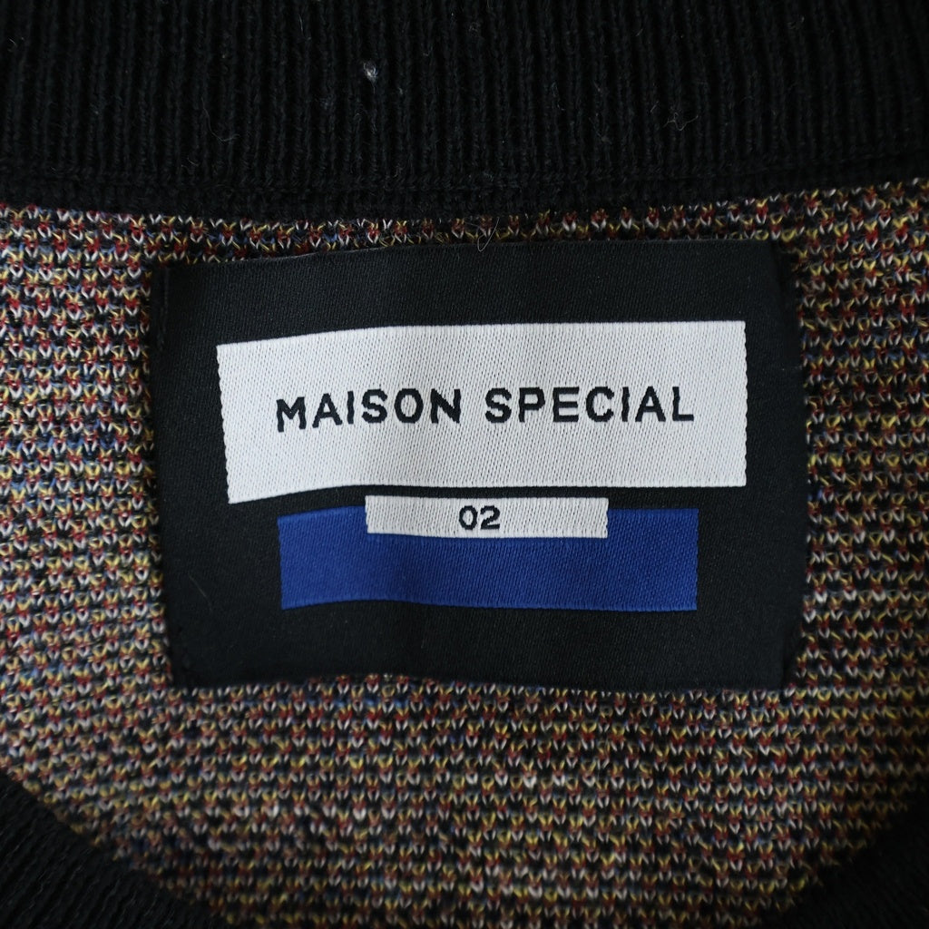 MAISON SPECIAL(メゾンスペシャル) プライムオーバー コンテンポラリーアート ショートスリーブ クルーネック ニットTシャツ ブラック×ブルー #02
