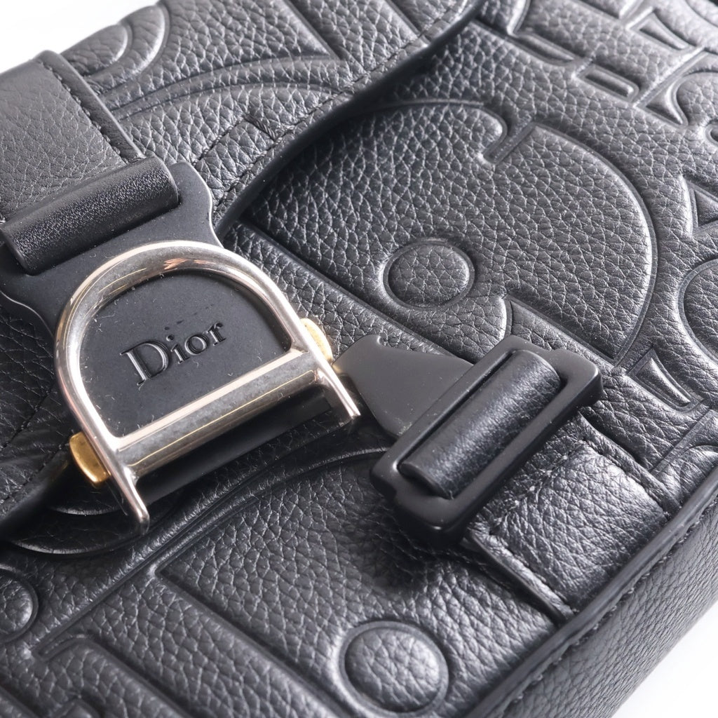 Christian Dior(クリスチャンディオール) グラビティ サドル ヘリテージ メッセンジャーバッグミニ ショルダーバッグ ブラック レザー シルバー金具 レディース