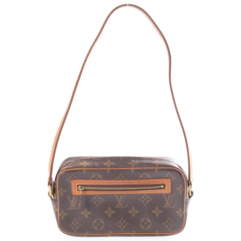 LOUIS VUITTON(ルイヴィトン) モノグラム ポシェット・シテ ショルダーバッグ ブラウン レザー×PVC M51183 ゴールド金具 レディース
