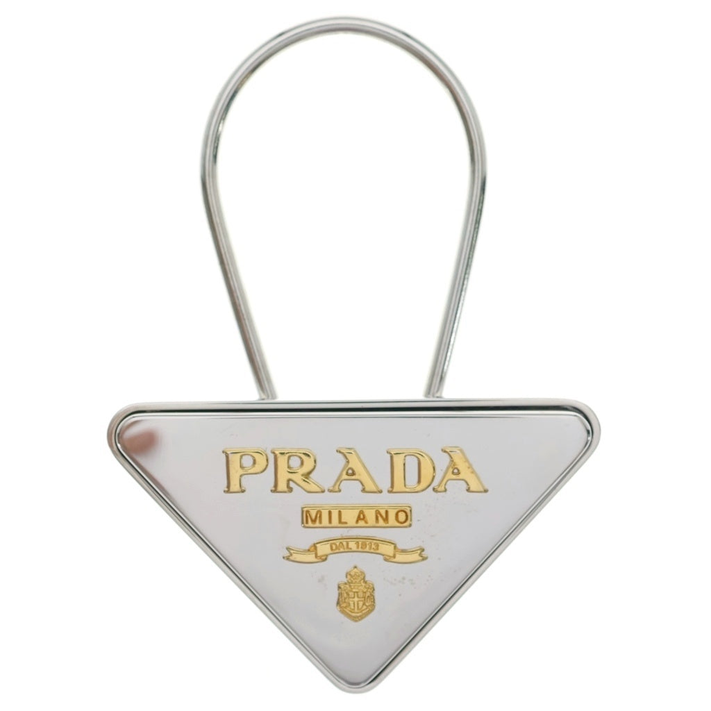 PRADA(プラダ) トライアングルロゴ キーチャーム キーホルダー シルバー×ゴールド GP レディース