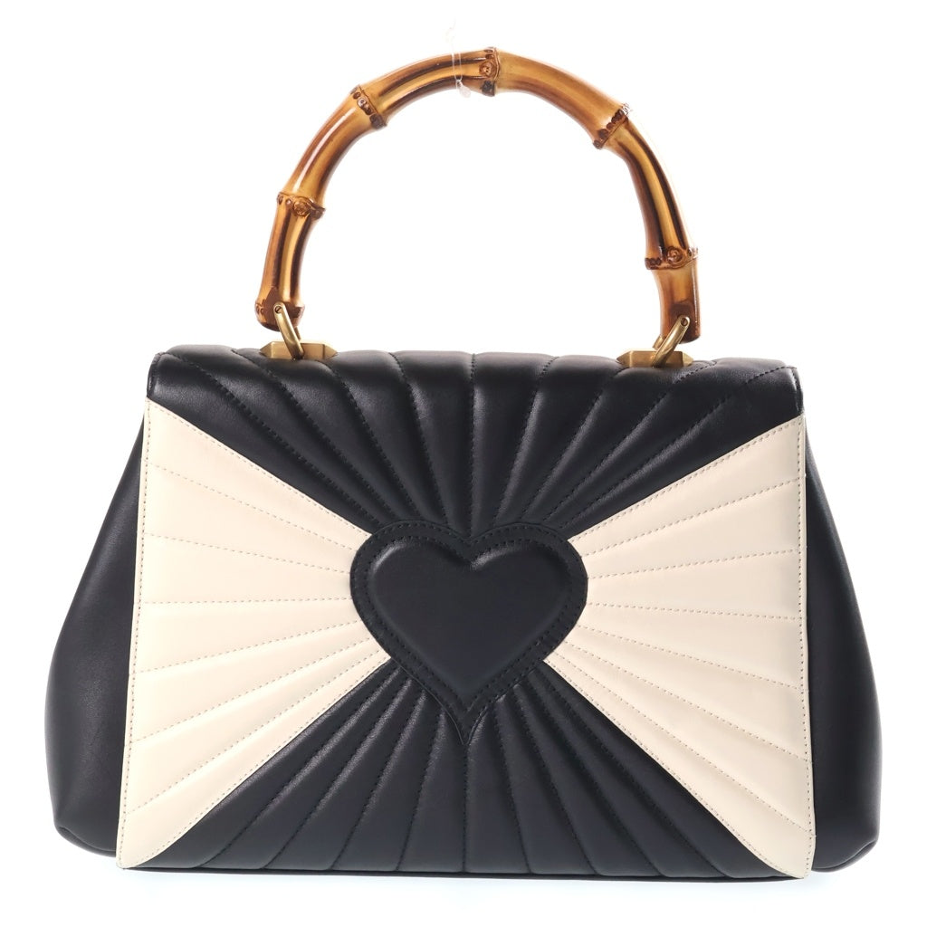 GUCCI(グッチ) クイーンマーガレット ハンドバック トップハンドル バンブー レザー ブラック/ホワイト 476531 レディース