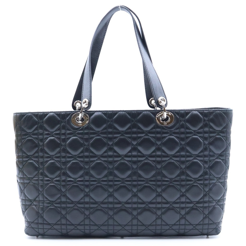 Christian Dior(クリスチャンディオール) レディディオール カナージュ トートバッグ ハンドバッグ ブラック レザー シルバー金具 レディース