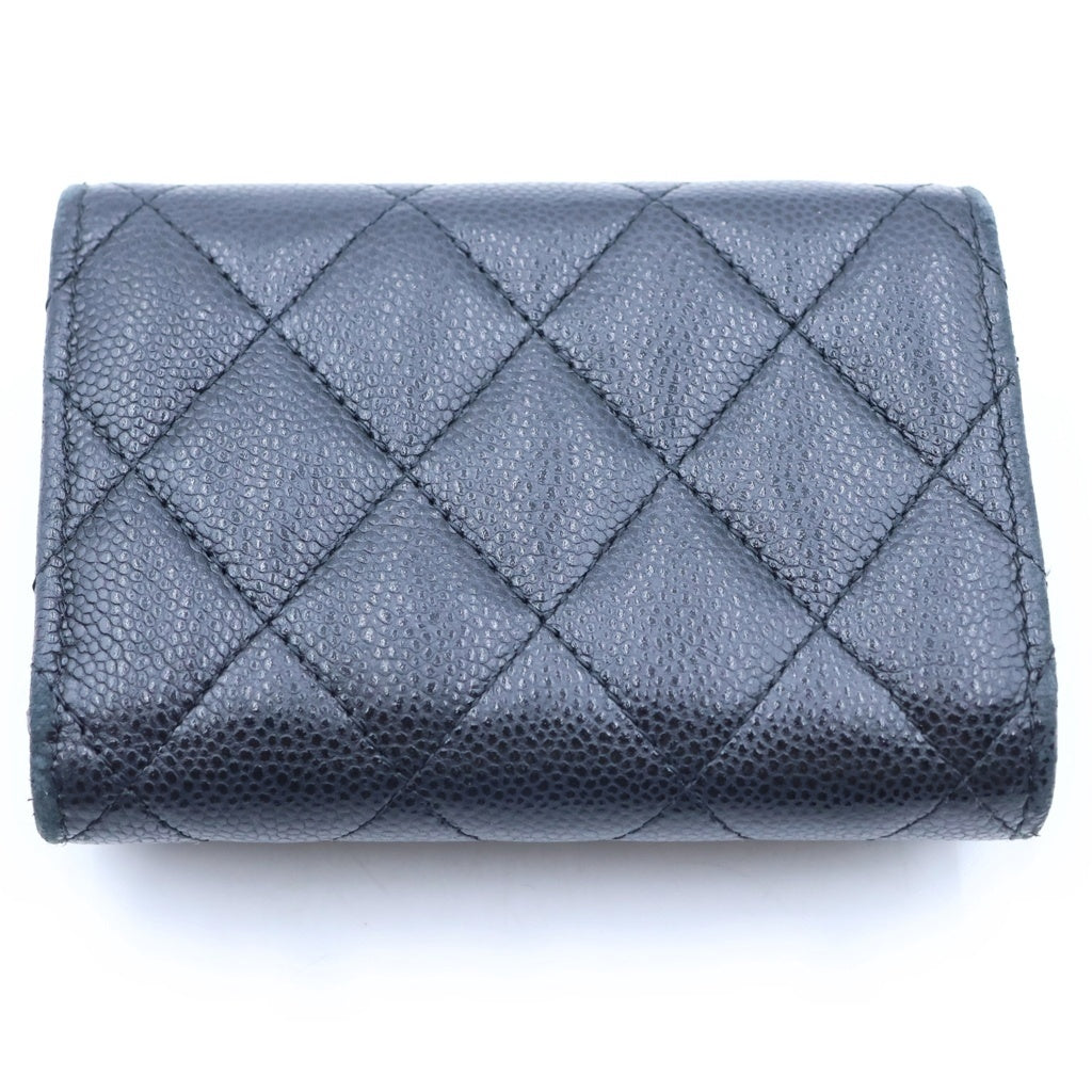 CHANEL(シャネル) マトラッセ 三つ折り財布 コンパクトウォレット コインケース ブラック キャビアスキン AP0230 ゴールド金具 レディース