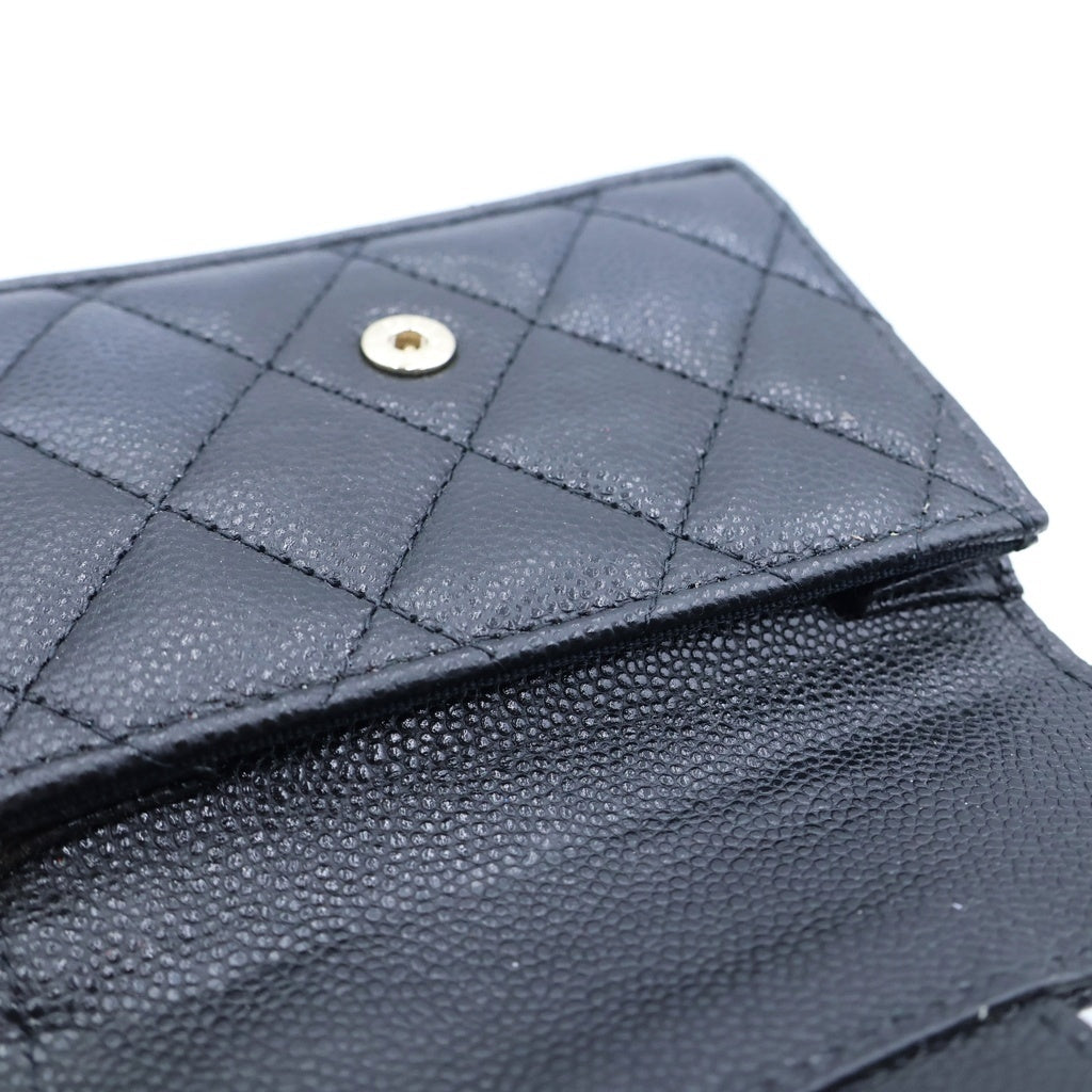 CHANEL(シャネル) マトラッセ 三つ折り財布 コンパクトウォレット コインケース ブラック キャビアスキン AP0230 ゴールド金具 レディース