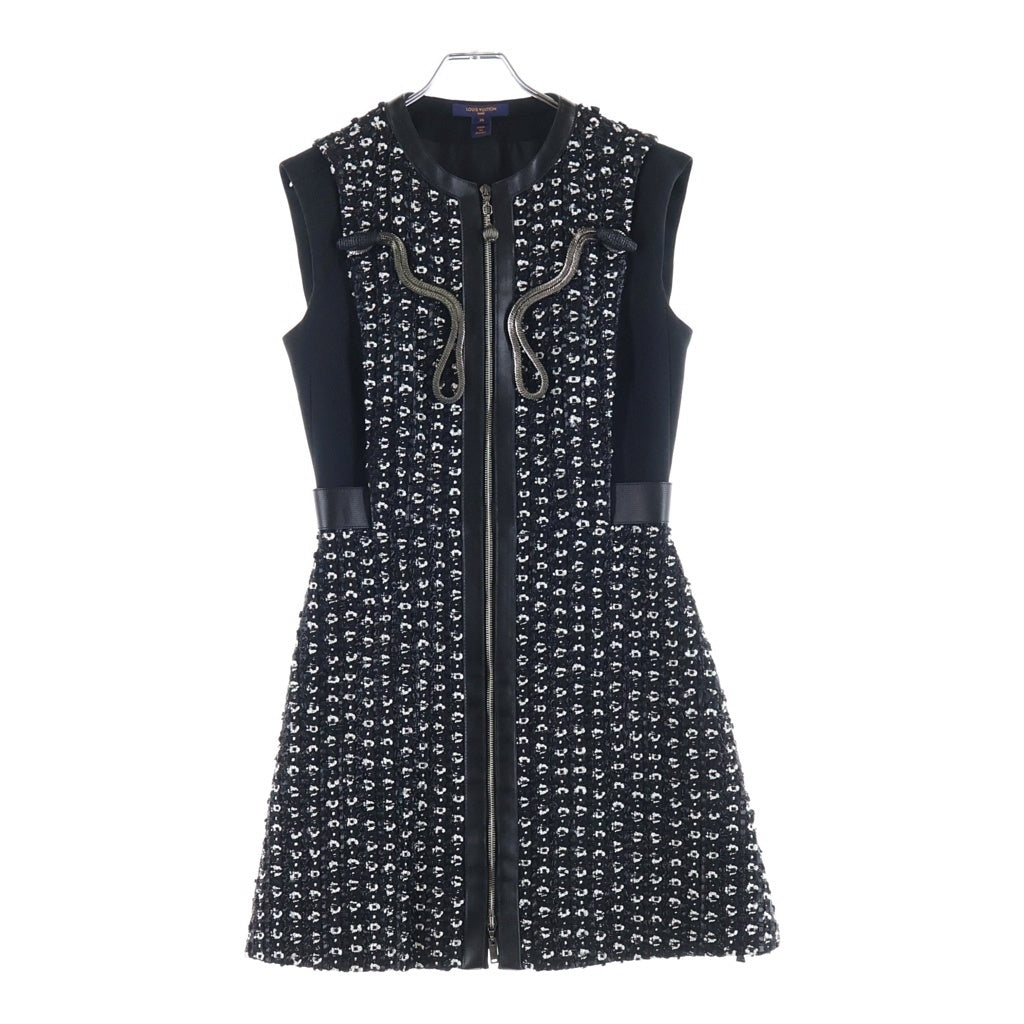 LOUIS VUITTON(ルイヴィトン) 22SS Chain Sleeveless Dress チェーン装飾 ノースリーブドレス ワンピース フロントジップ ツイード ブラック RW221B NJ0 FMDB29 レディース