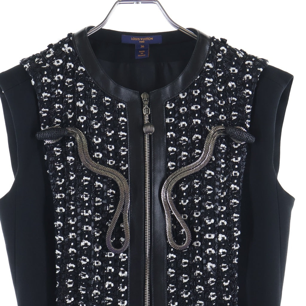 LOUIS VUITTON(ルイヴィトン) 22SS Chain Sleeveless Dress チェーン装飾 ノースリーブドレス ワンピース フロントジップ ツイード ブラック RW221B NJ0 FMDB29 レディース