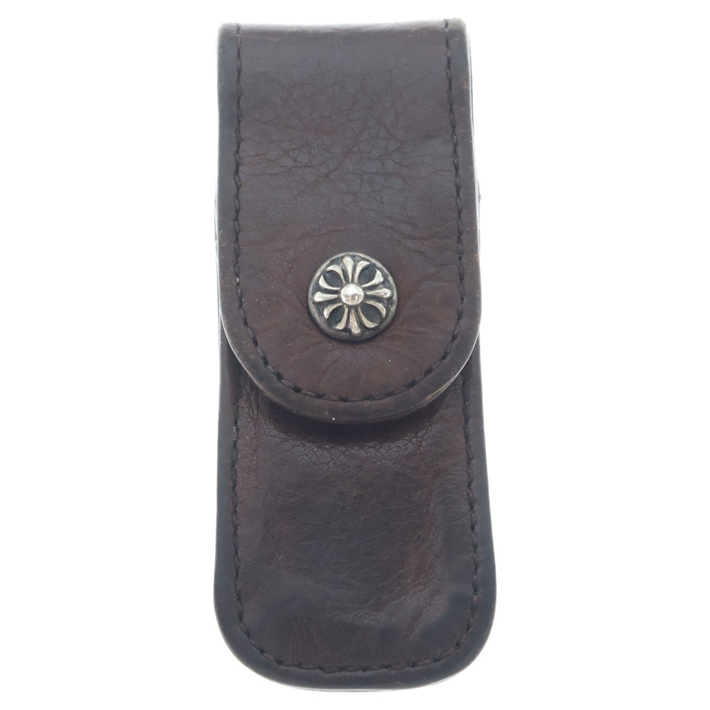 CHROME HEARTS(クロムハーツ) クロスボール レザー トゥースピックケース ブラウン/シルバー