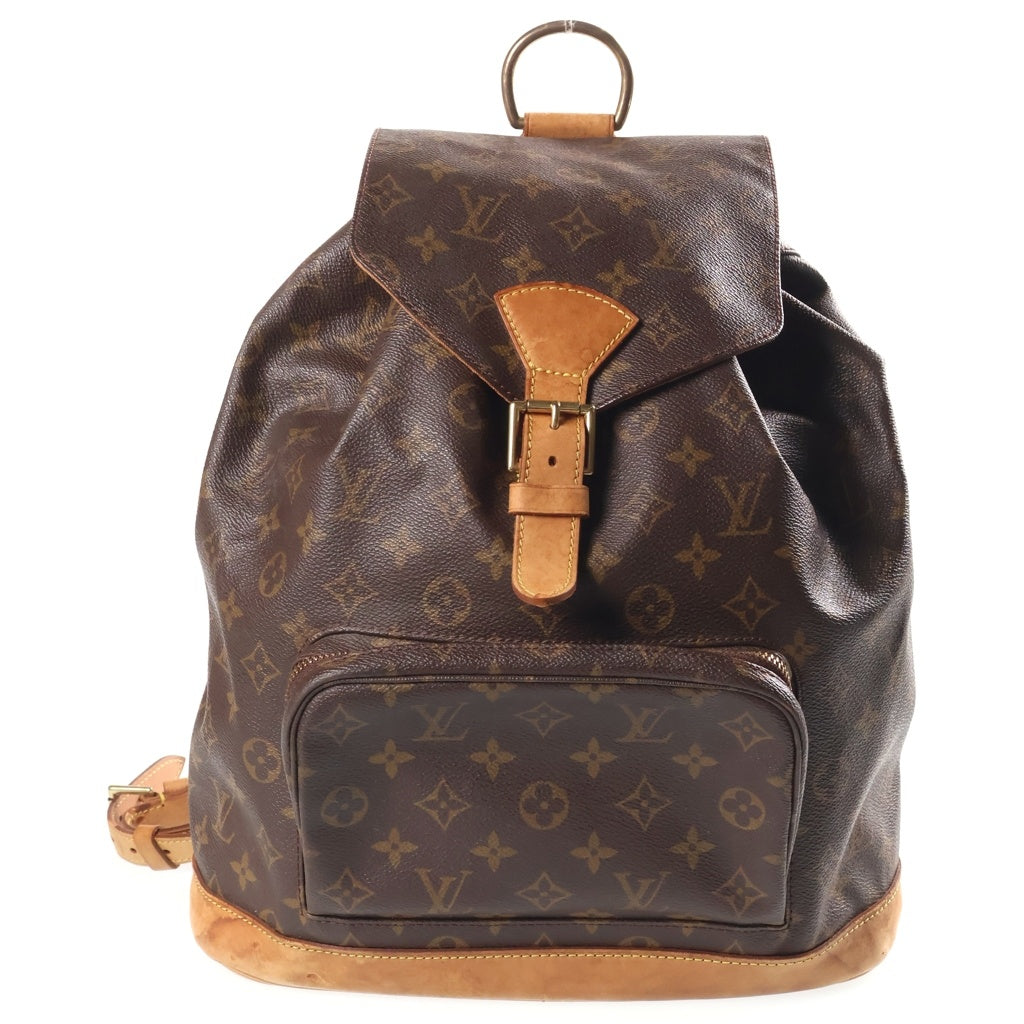 LOUIS VUITTON(ルイヴィトン) モノグラム モンスリGM リュックサック バックパック ブラウン レザー×PVC M51135 ゴールド金具 レディース