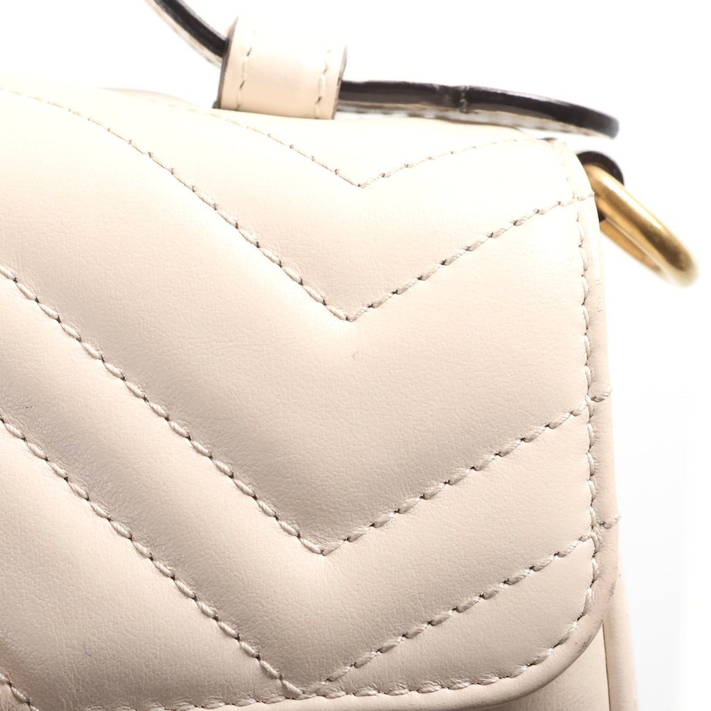 GUCCI(グッチ) GGマーモント ミニ レザー 2WAY トップハンドル チェーンショルダーバッグ ゴールド金具 アイボリー 547260 レディース