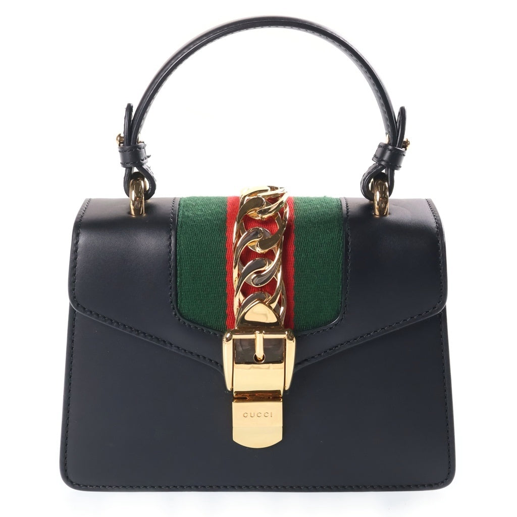 GUCCI(グッチ) シルヴィミニ シェリーライン レザー 2WAY ハンド ショルダーバッグ ゴールド金具 ブラック 470270 レディース