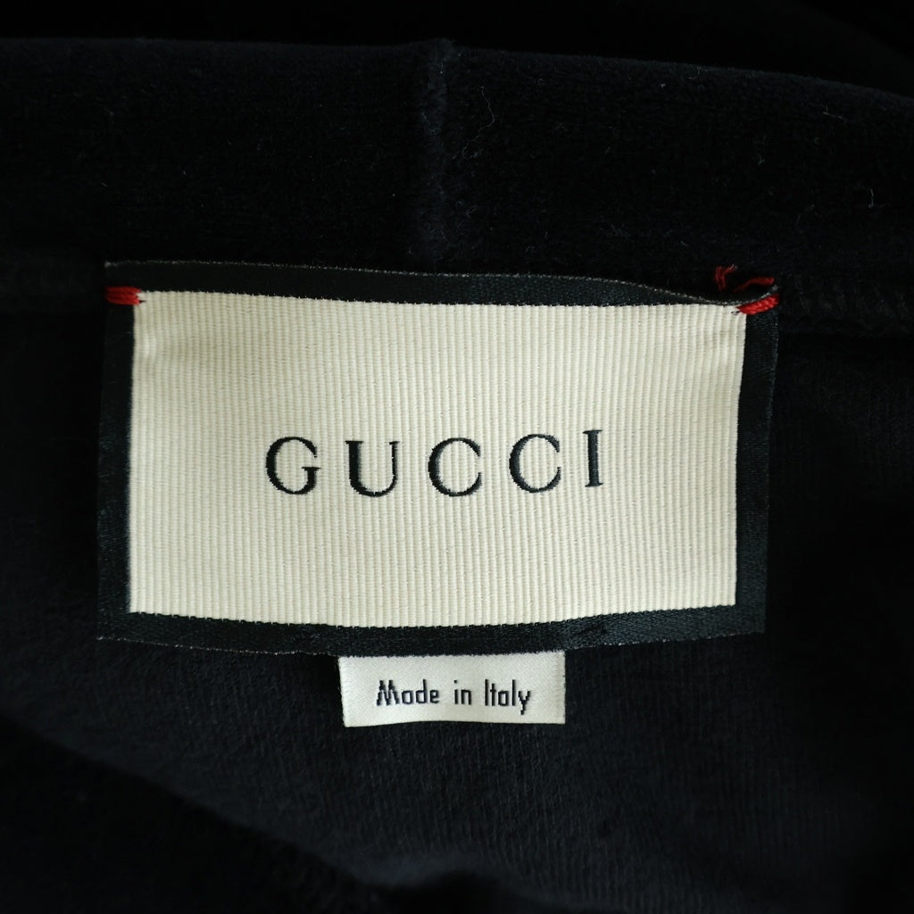 GUCCI(グッチ) ロゴ フーディ パーカー 長袖 ベロア ブラック レディース
