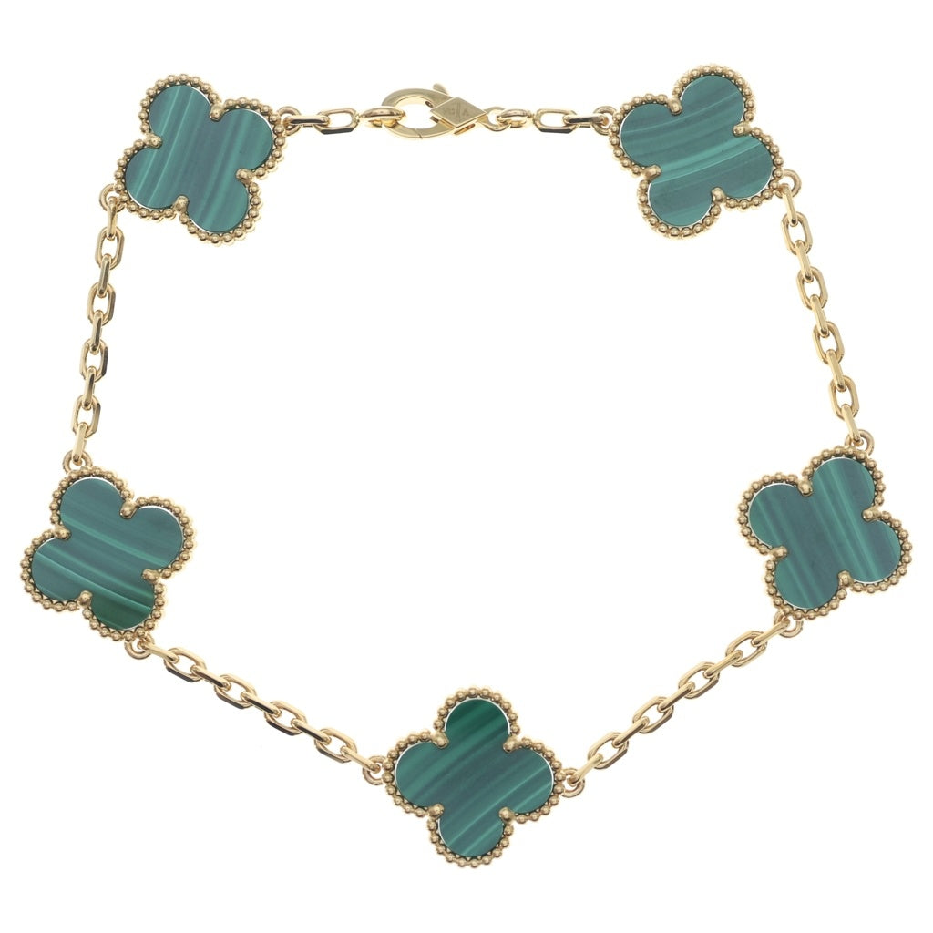 Van Cleef & Arpels(ヴァンクリーフアンドアーペル) ヴィンテージアルハンブラ 5モチーフ マラカイト ブレスレット グリーン×イエローゴールド Au750YG VCARL80900 レディース