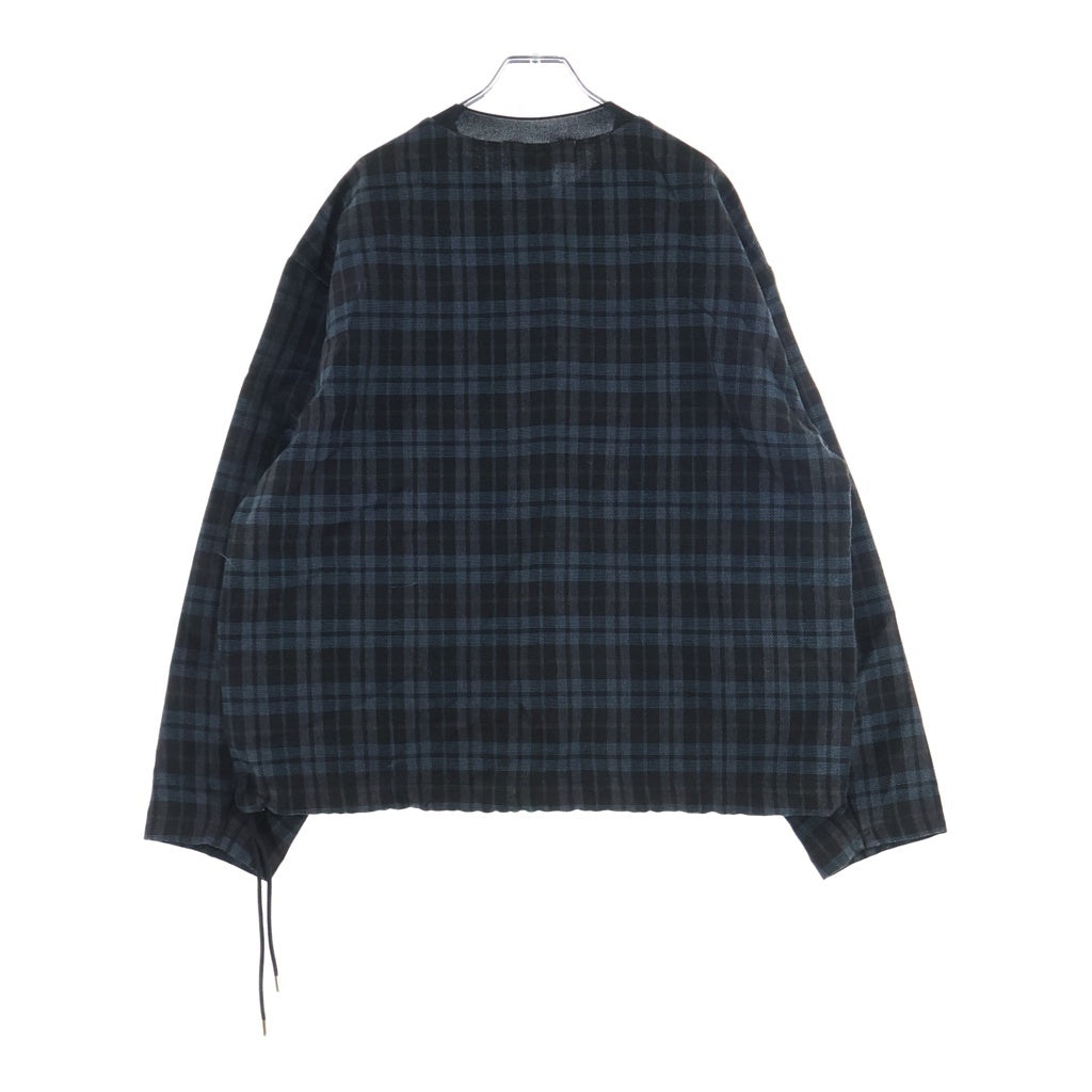CULLNI(クルニ) 24AW Wool Check Cross Weave Drawstring Long Sleeve Pullover ウールチェックプルオーバートップス カットソー ブルー/ブラウン 24-AW-037B