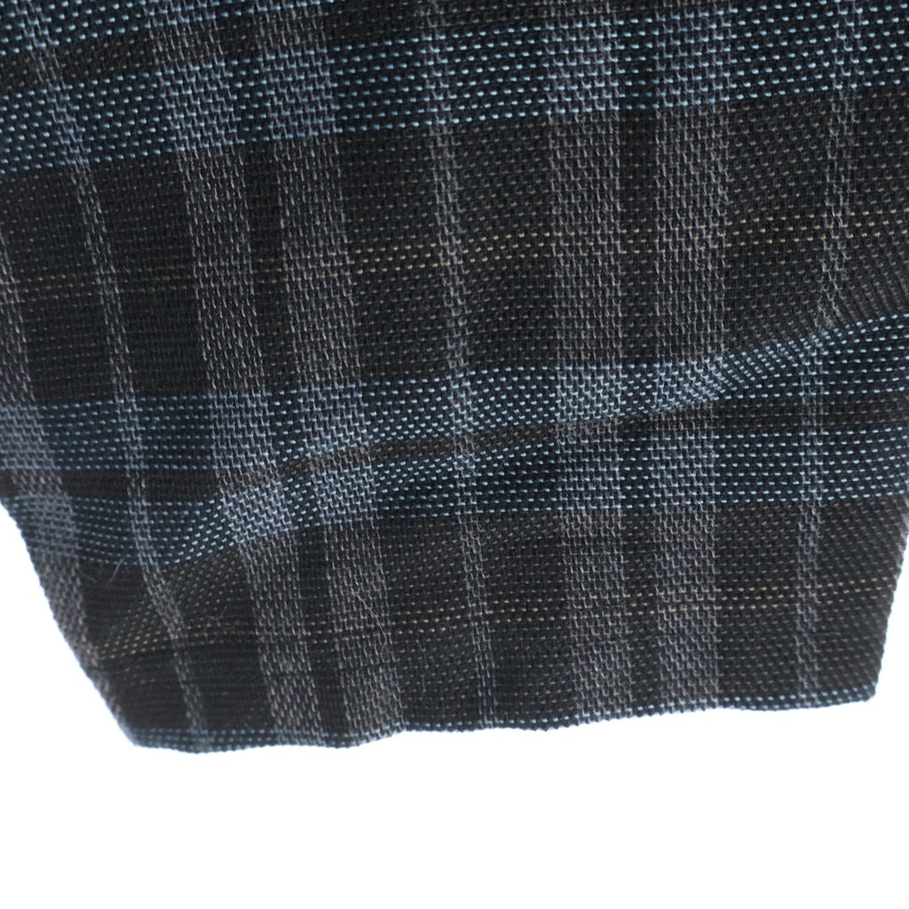 CULLNI(クルニ) 24AW Wool Check Cross Weave Drawstring Long Sleeve Pullover ウールチェックプルオーバートップス カットソー ブルー/ブラウン 24-AW-037B