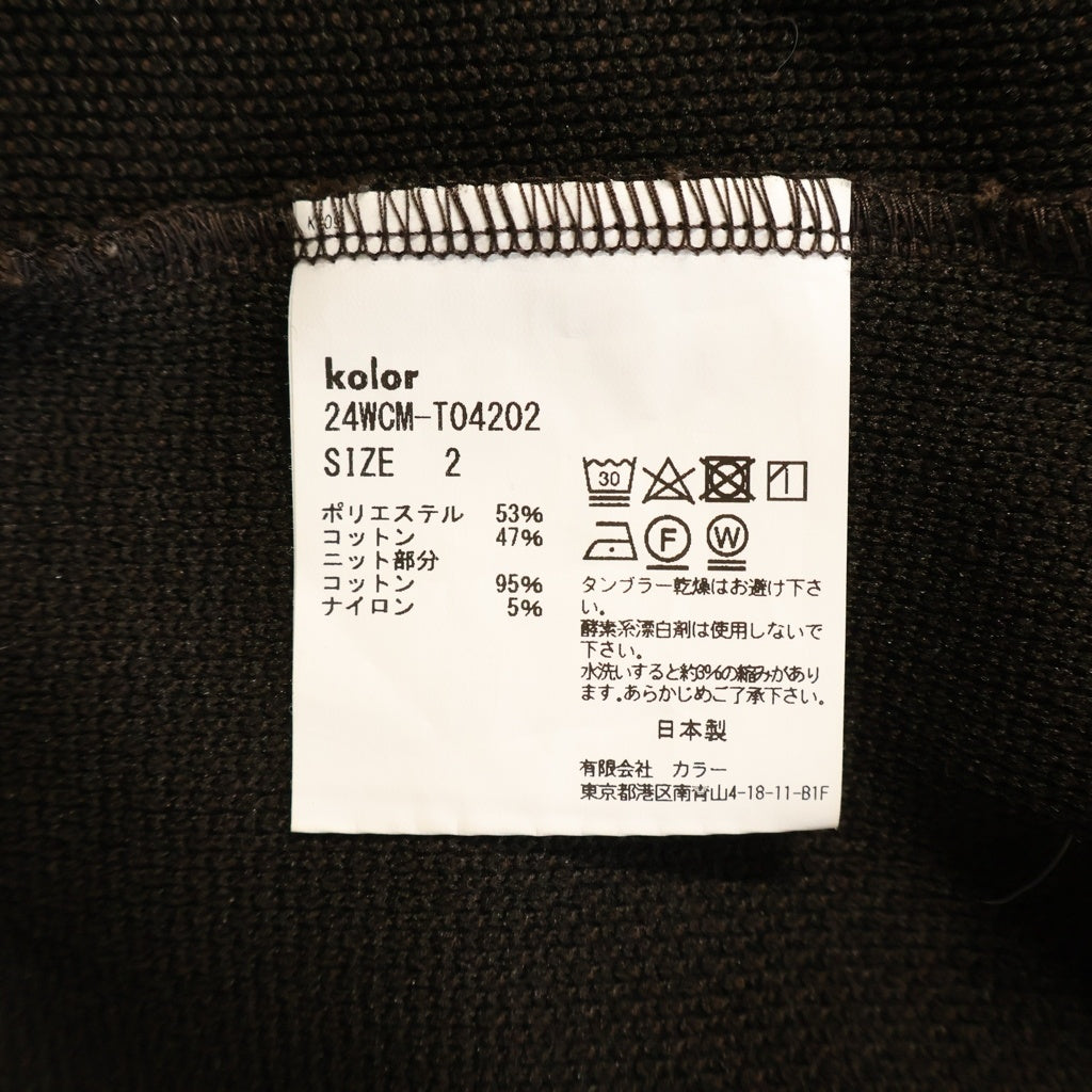 kolor(カラー) 24AW Stitch Design Knit 襟ステッチデザイン 長袖ニット セーター ロゴ刺繍 サーマル地 ブラウン 24WCM-T04202