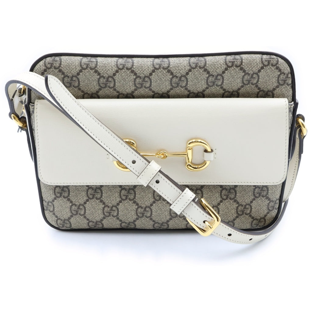 GUCCI(グッチ) ホースビット1955 ショルダーバッグ スモール GGキャンバス レザー ホワイト/ベージュ 645454 レディース