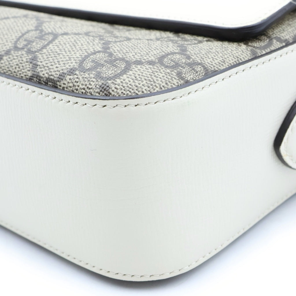 GUCCI(グッチ) ホースビット1955 ショルダーバッグ スモール GGキャンバス レザー ホワイト/ベージュ 645454 レディース