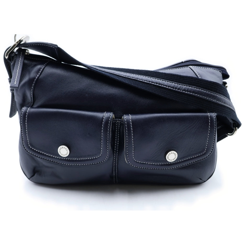 濱野(ハマノ) レザー 2WAY ショルダーバッグ ネイビー シルバー金具 レディース