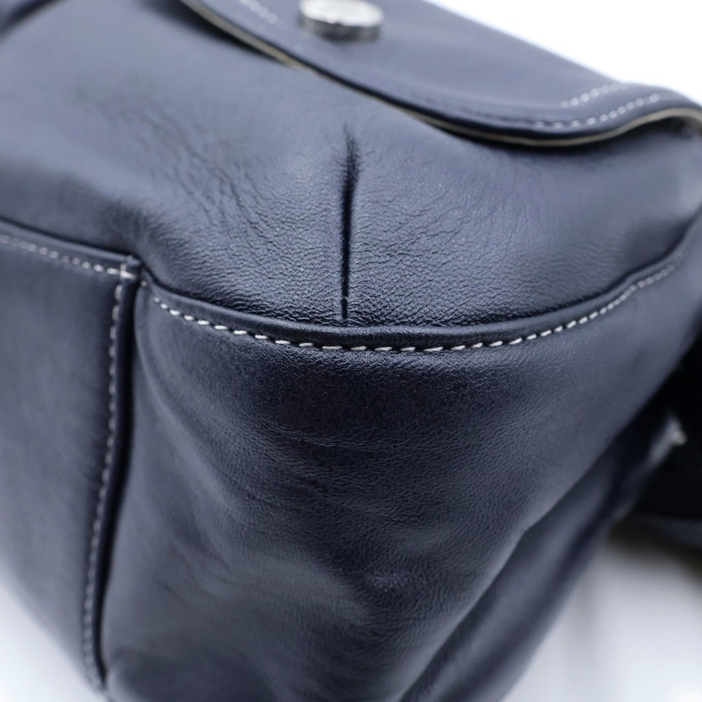 濱野(ハマノ) レザー 2WAY ショルダーバッグ ネイビー シルバー金具 レディース
