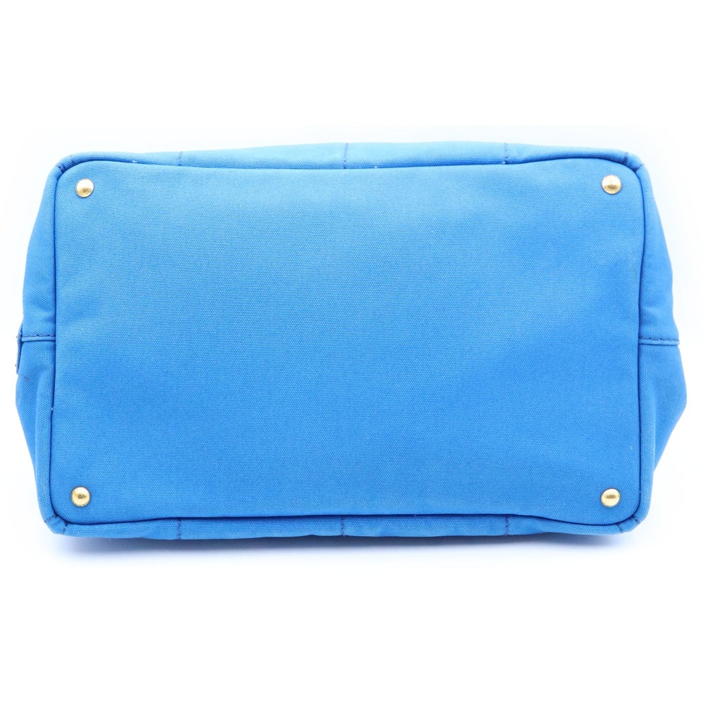PRADA(プラダ) カナパL トライアングルロゴプレート キャンバス ハンド トートバッグ ブルー ゴールド金具 レディース