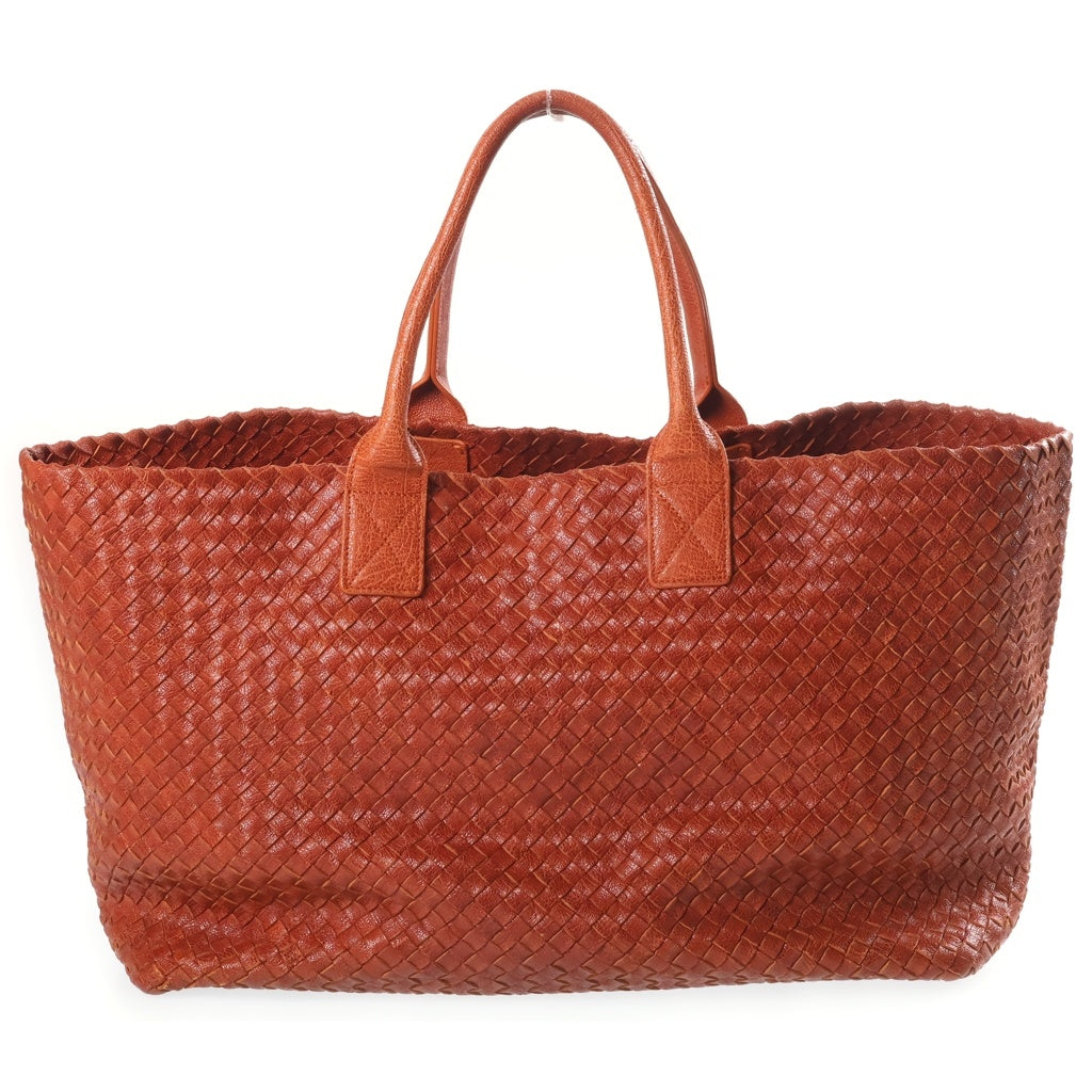 BOTTEGA VENETA(ボッテガヴェネタ) イントレチャート カバMM トートバッグ ハンドバッグ オレンジ ブラウン レザー