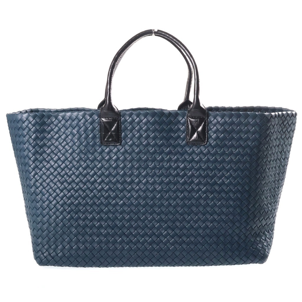 BOTTEGA VENETA(ボッテガヴェネタ) イントレチャート カバMM 型押しクロコハンドル トートバッグ ハンドバッグ ブルー×ブラック レザー レディース